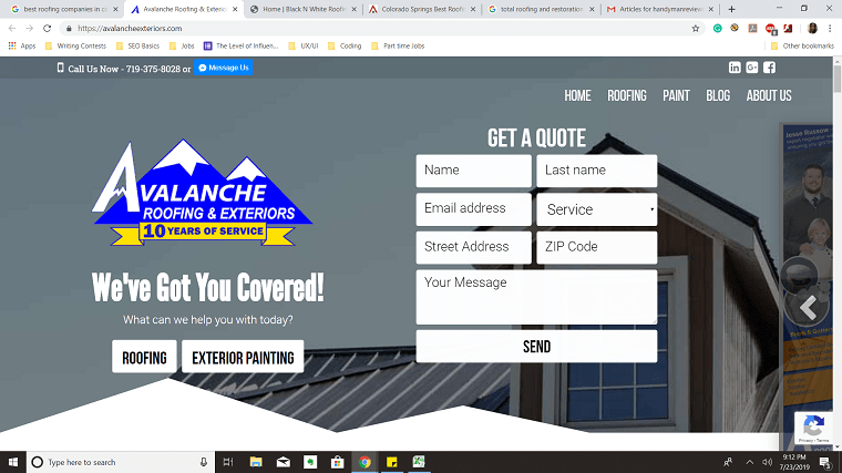 Avalanche Roofing & Exteriors LLC's Homepage