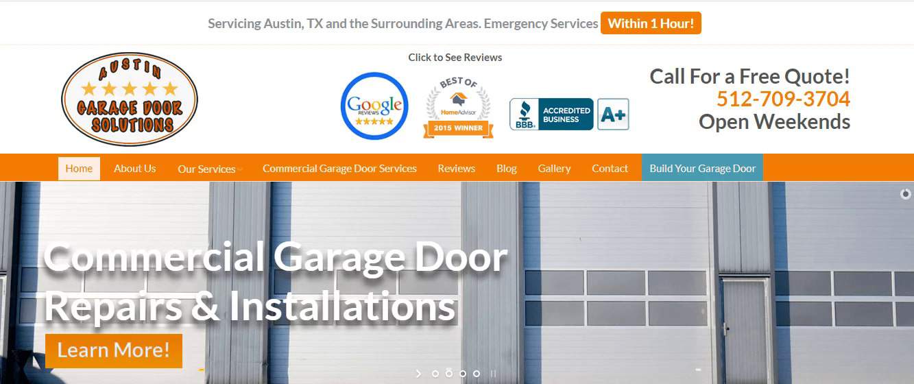 Austin Garage Door Solutions' Homepage