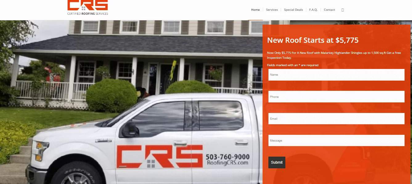 Certified Roofing Services' Homepage