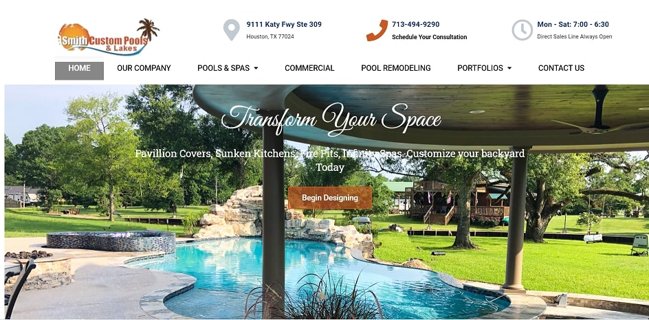 Smith Custom Pools and Lakes' homepage