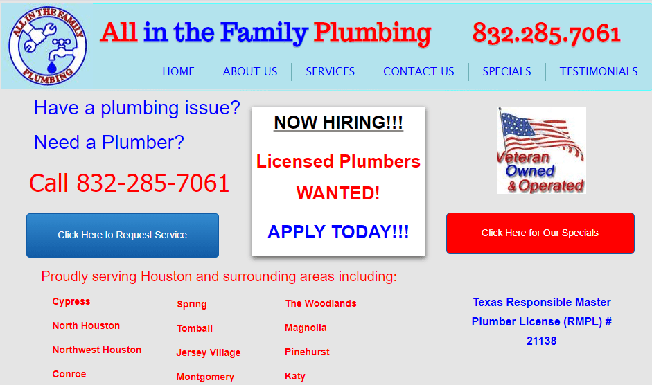 All in the Family Plumbing's Flyer