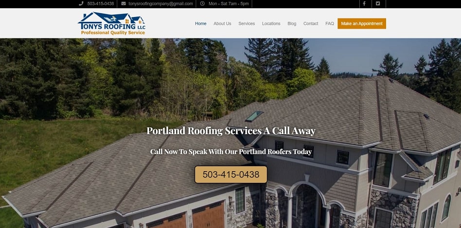 Tonys Roofing's homepage