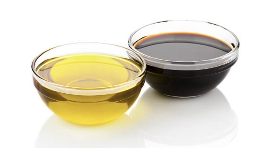 Combine olive oil and vinegar